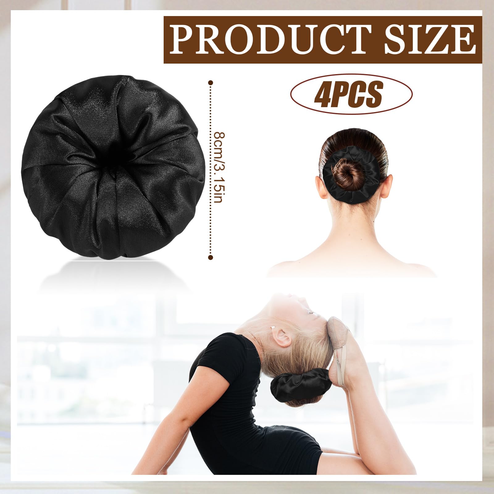 Medium black satin hair donut tool showing the smooth moisture retaining fabric surface.