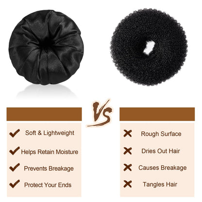 Four piece set of black medium hair donuts for women looking for protective styling.