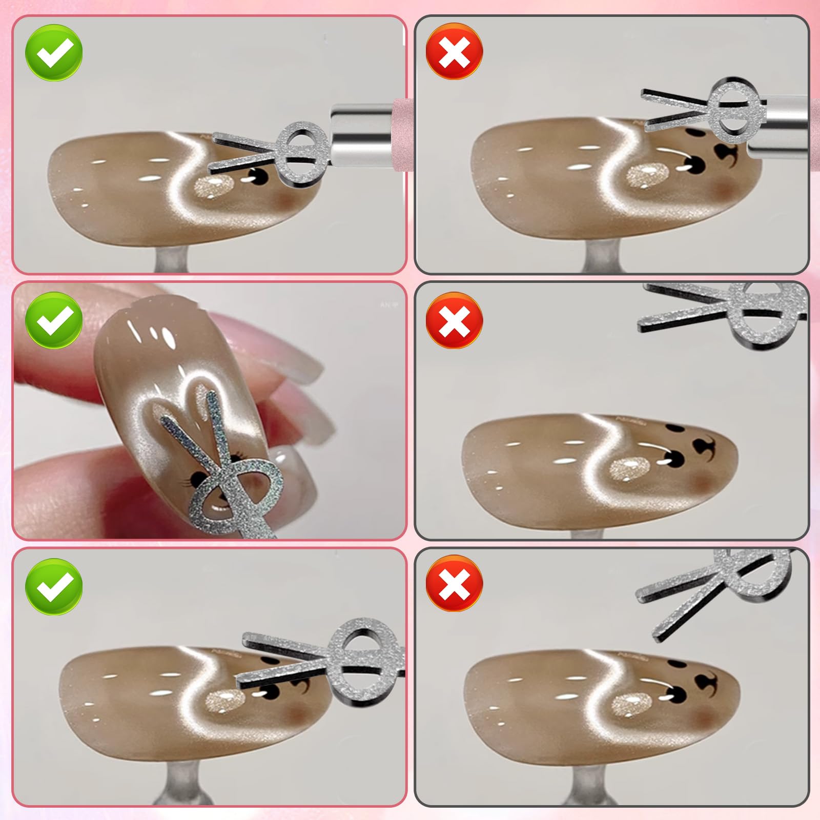 Top view of cat eye magnet set components