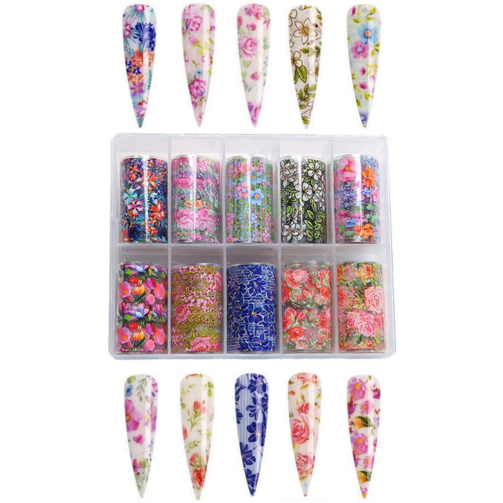 Step by step visual demonstration of applying Kalolary starry sky foil sheets onto a finished manicure.