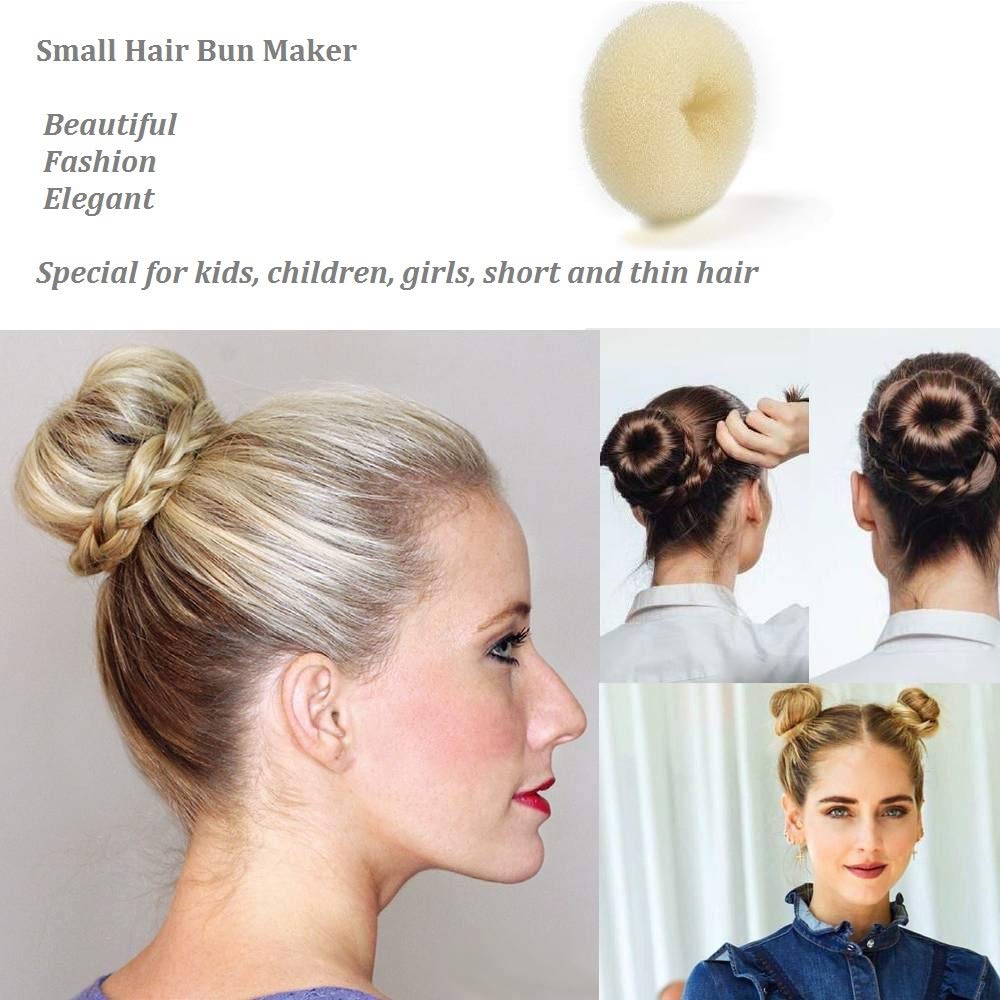 Six piece nylon mesh sock bun forms in light blonde beige color closeup