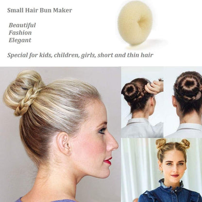 Six piece nylon mesh sock bun forms in light blonde beige color closeup