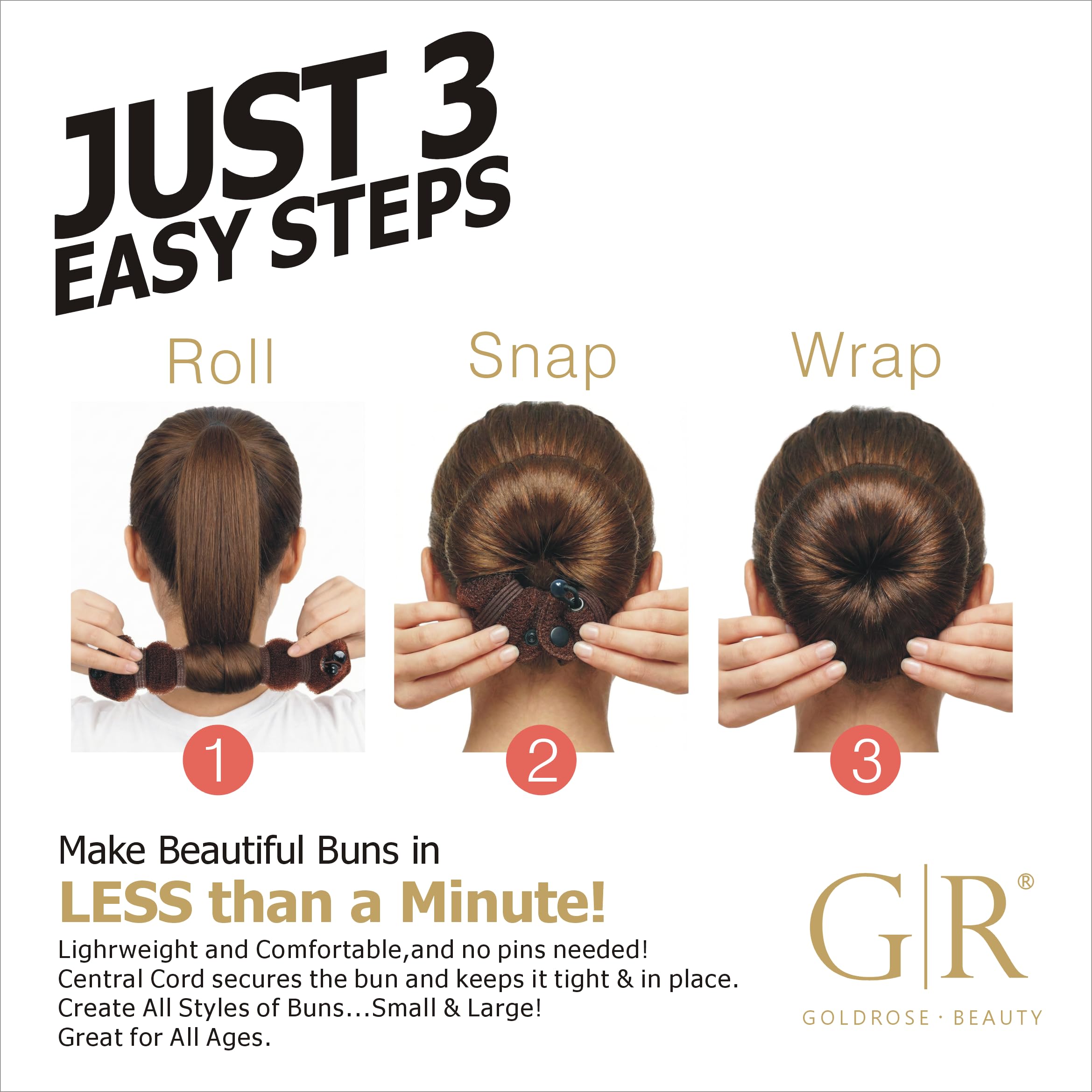 GoldRose hot hair buns styling solution package content view including two pieces.