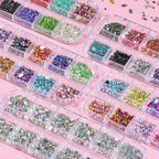Multicolor nail rhinestones arranged for manicure design