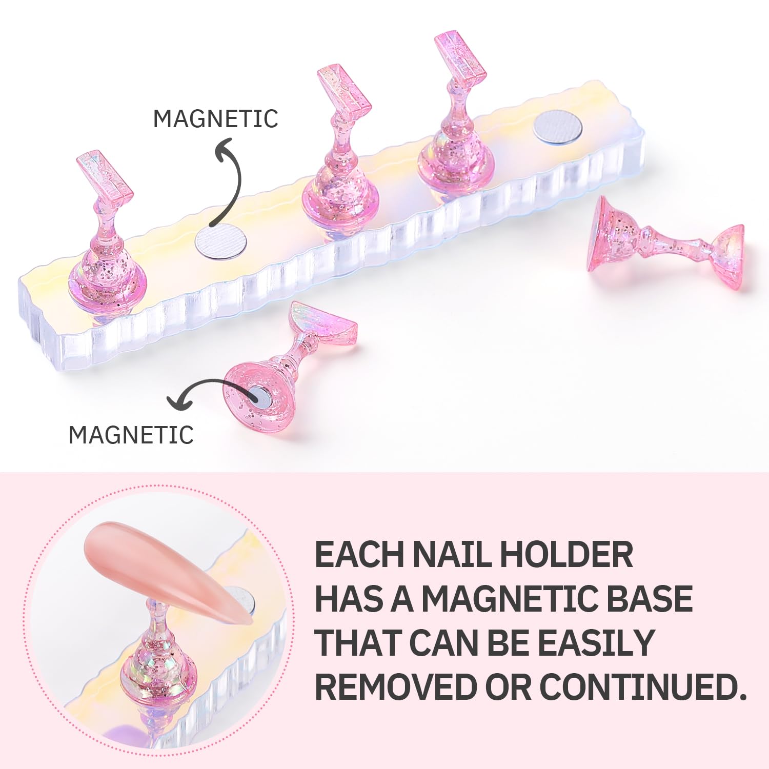 Etercycle magnetic fake nail holder for press on nails with chess shaped tips.
