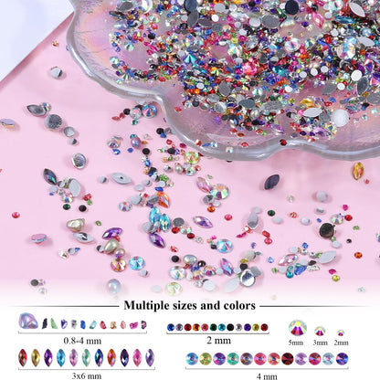 Complete seven piece edittime manicure set including all forty five hundred decorative pieces and application tools.