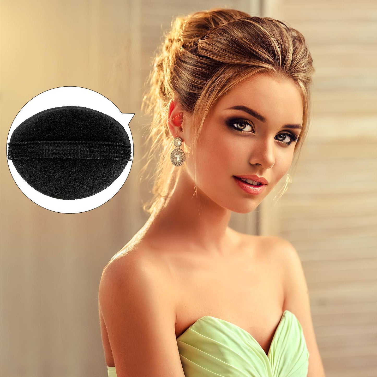 Black and brown foam hair bump-up inserts in various sizes for DIY hairstyles.