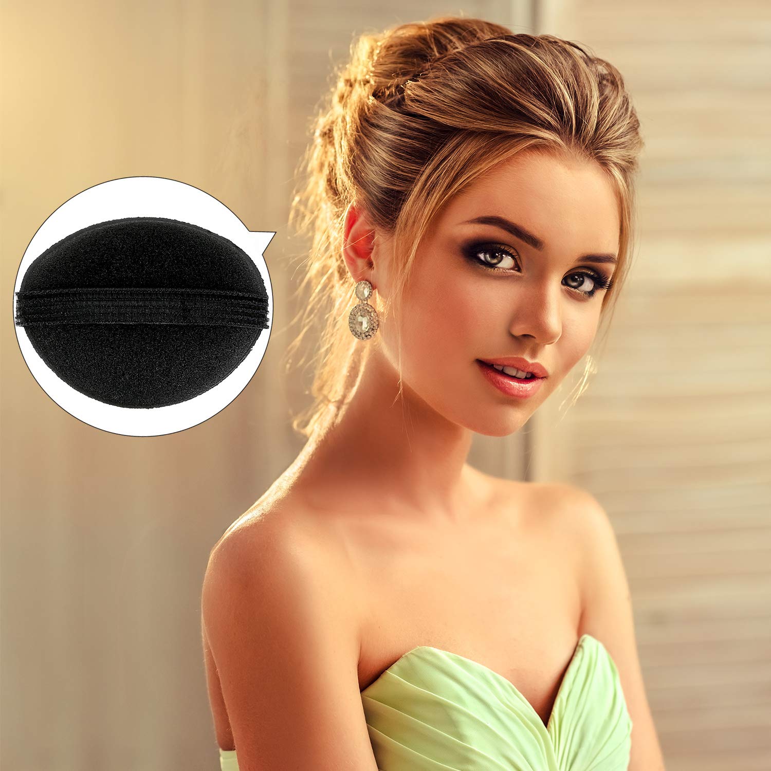 Black and brown foam hair bump-up inserts in various sizes for DIY hairstyles.