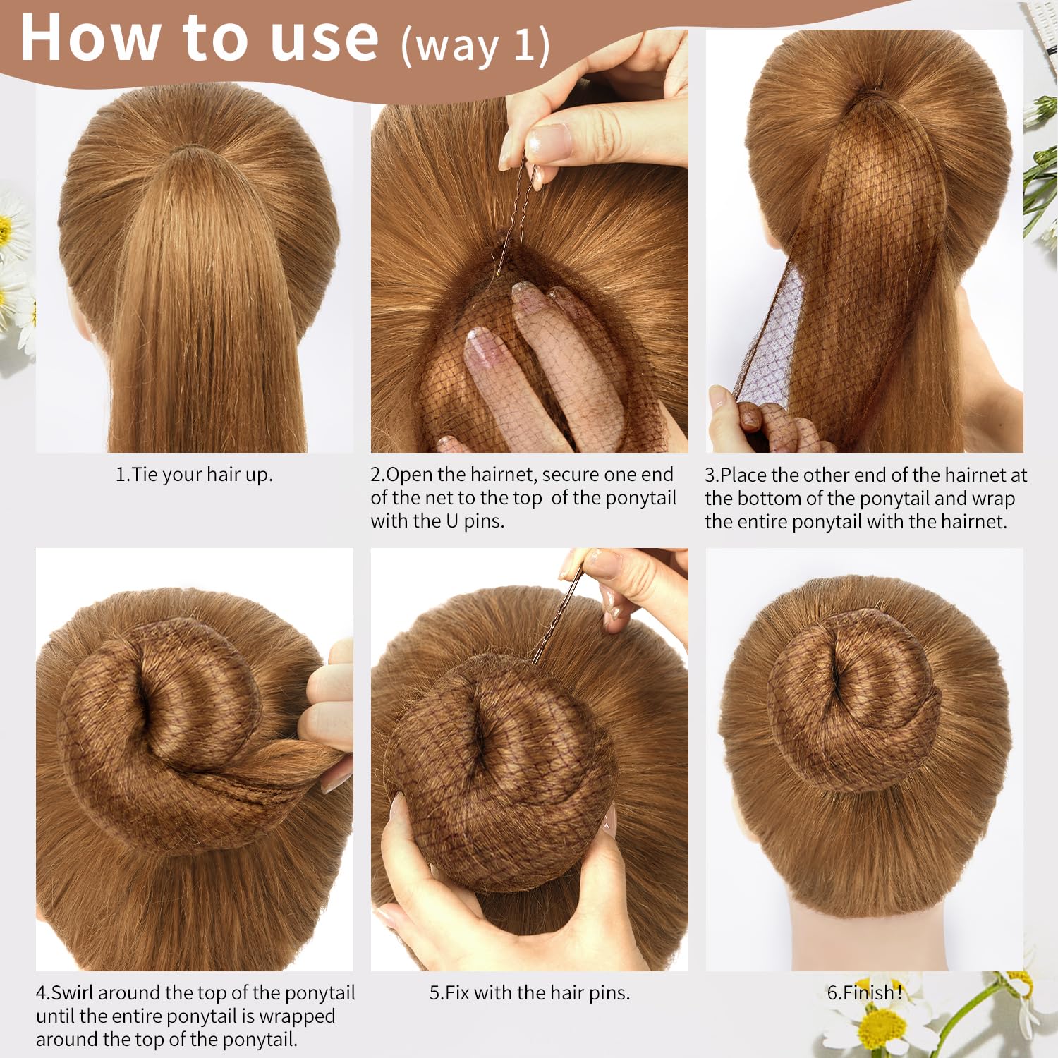 TsMADDTs dance bun maker kit showing step by step illustration of secure hair styling results
