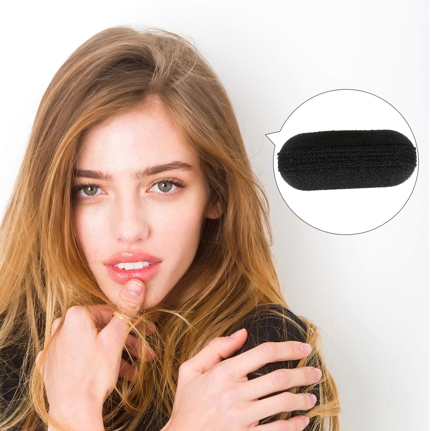 Eleven piece hair styling toolkit displaying multiple foam puff pads and clips.