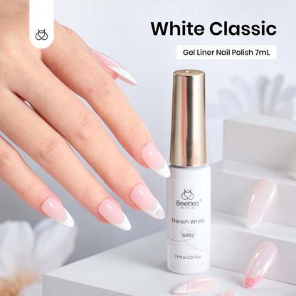 Beetles French White gel paint bottle with cap off displaying the ultra thin line brush applicator