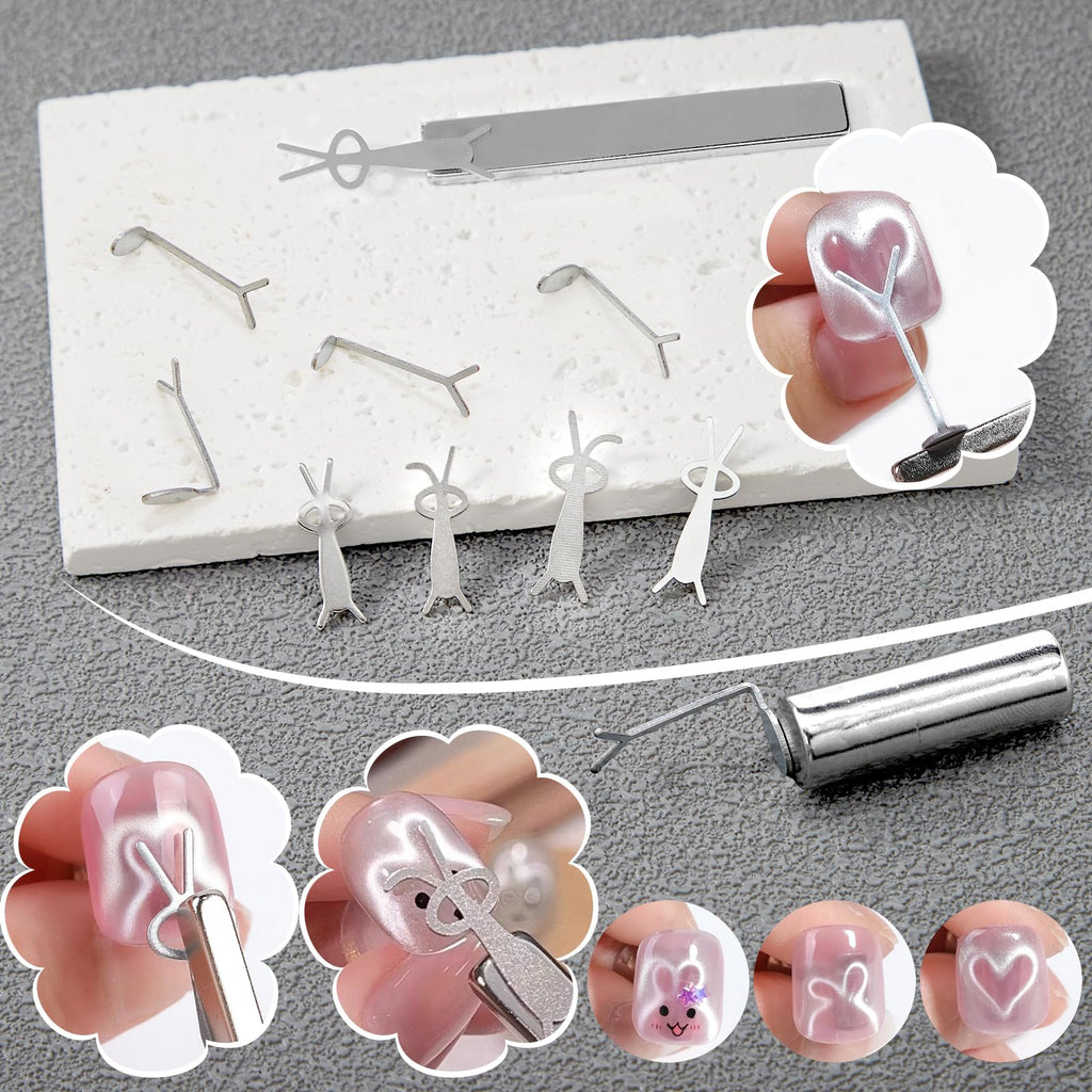 Demonstration of French tip cat eye gel nail polish magnetic effect