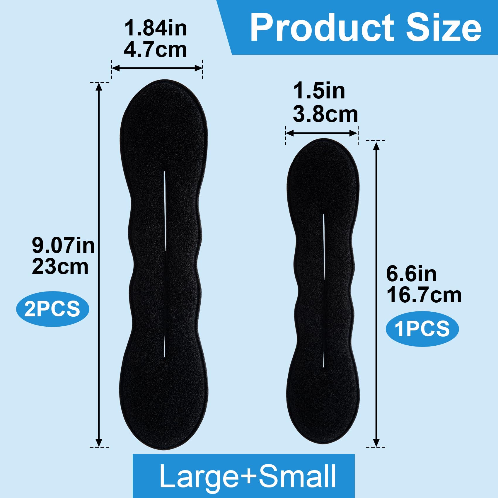 Two sizes of sponge hair bun makers for professional updos