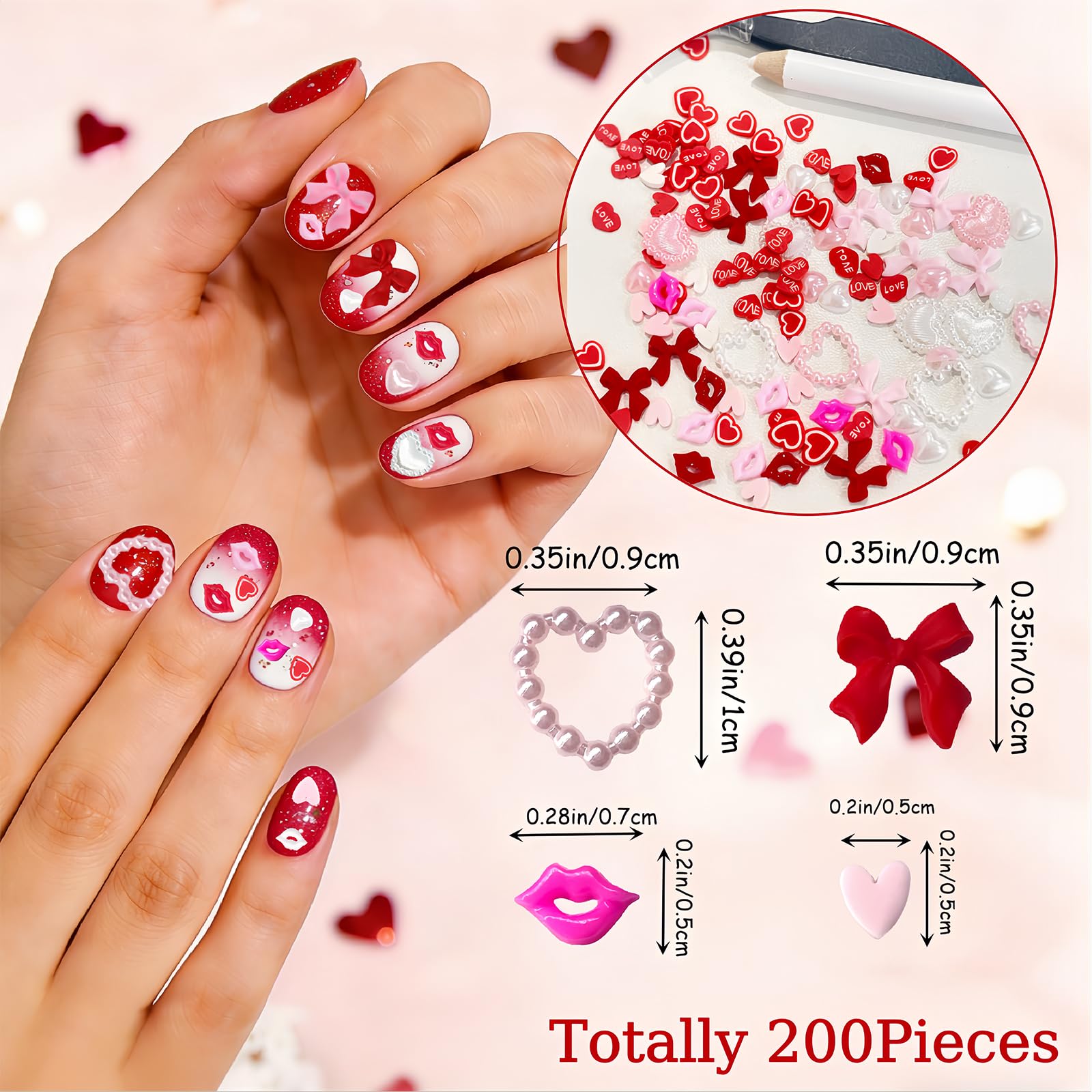 Valentine nail art kit with tweezers and wax pencil