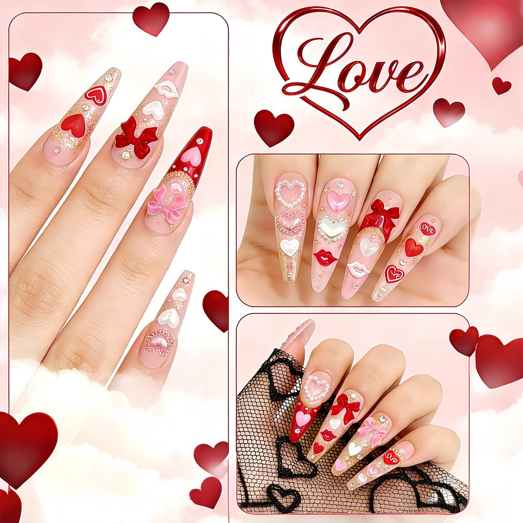 DIY Valentine theme nail art accessories red pink heart slices
