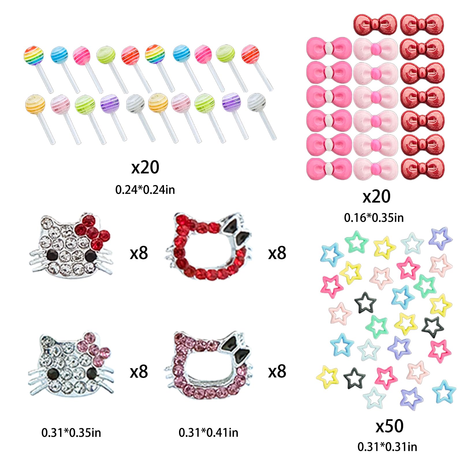 Detailed view of rhinestone planet and bow nail charms for acrylic extension designs