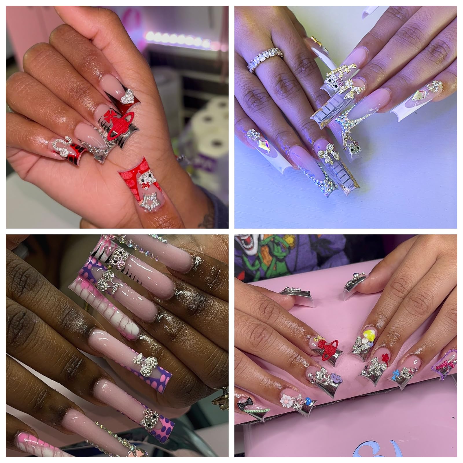Cute pink and white resin candy and cherry nail art embellishments for women