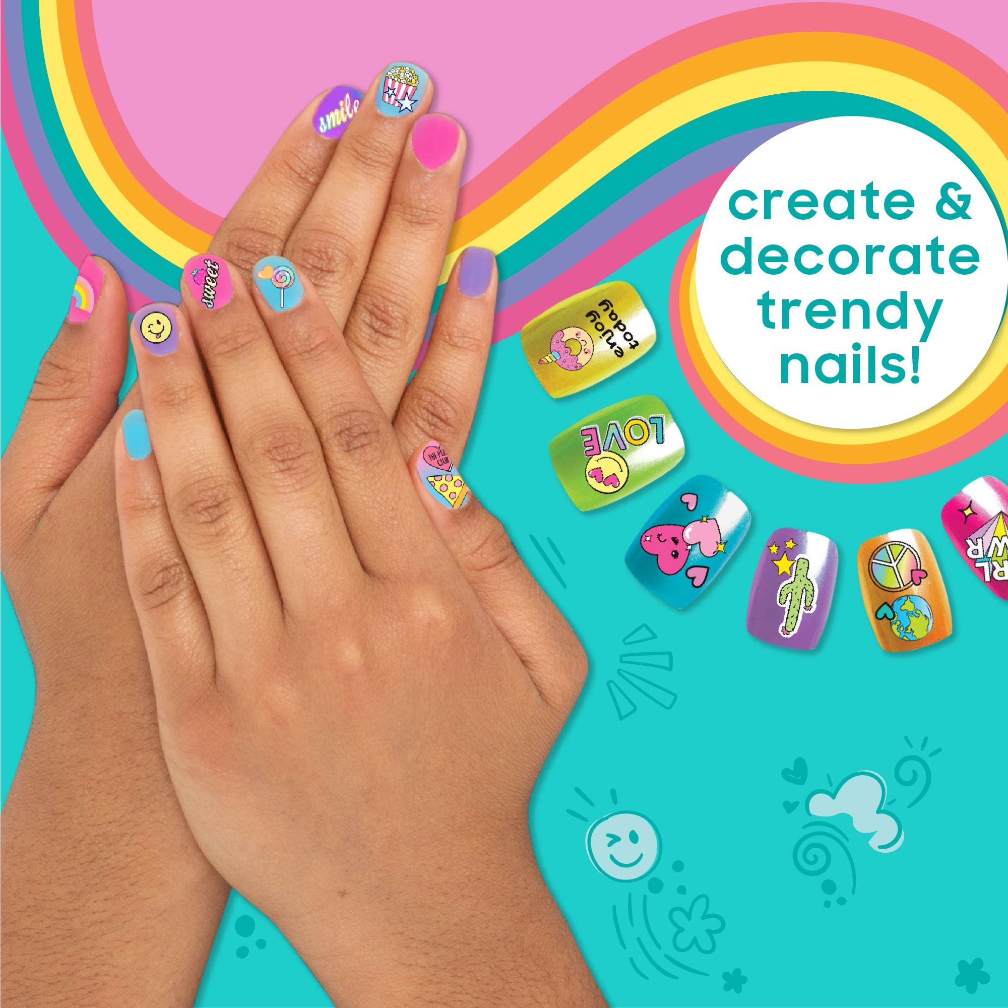 Horizon Group USA children nail art activity kit showing two sets of adhesive press-on nails.