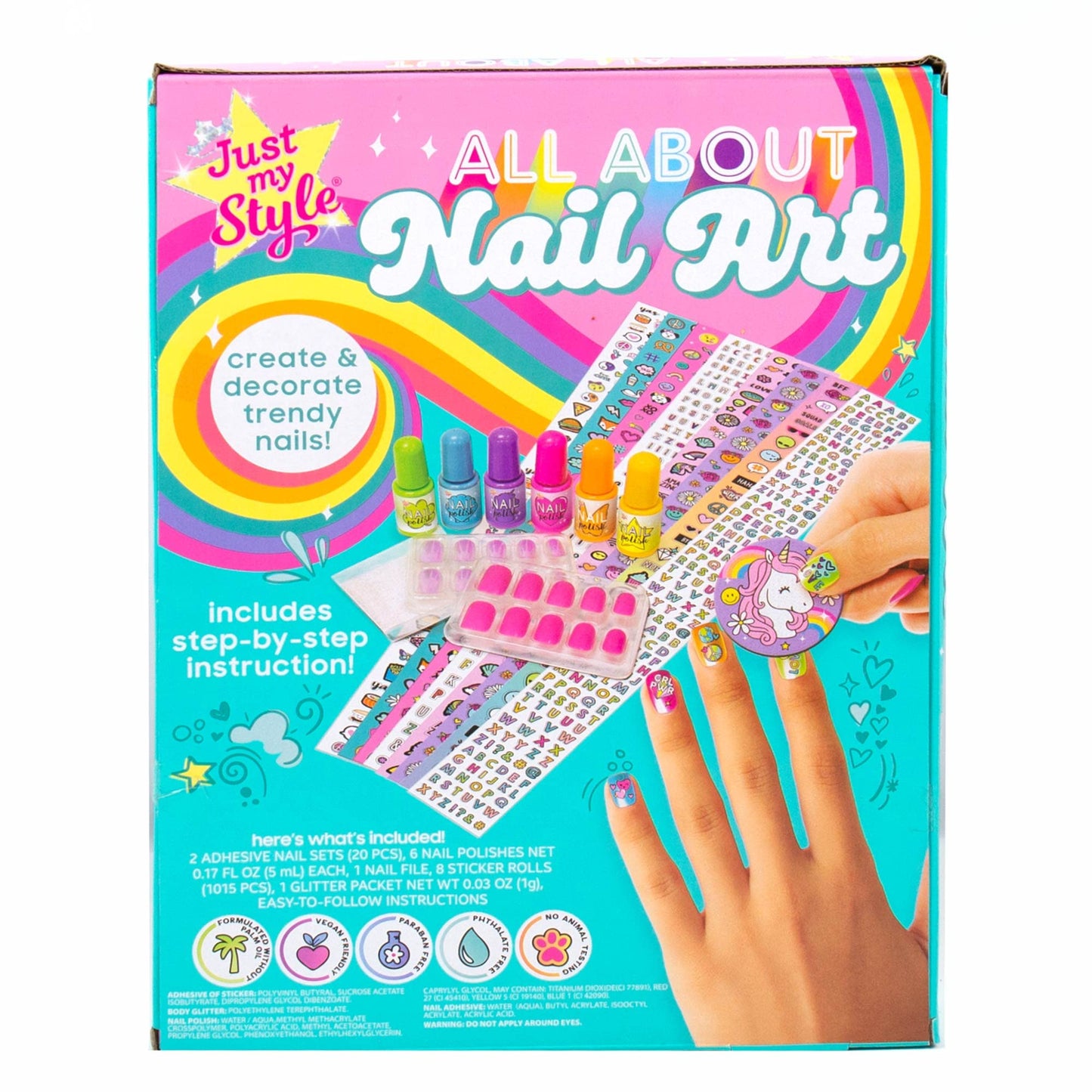 Just My Style children cosmetics kit illustrating the simple step-by-step application instructions.
