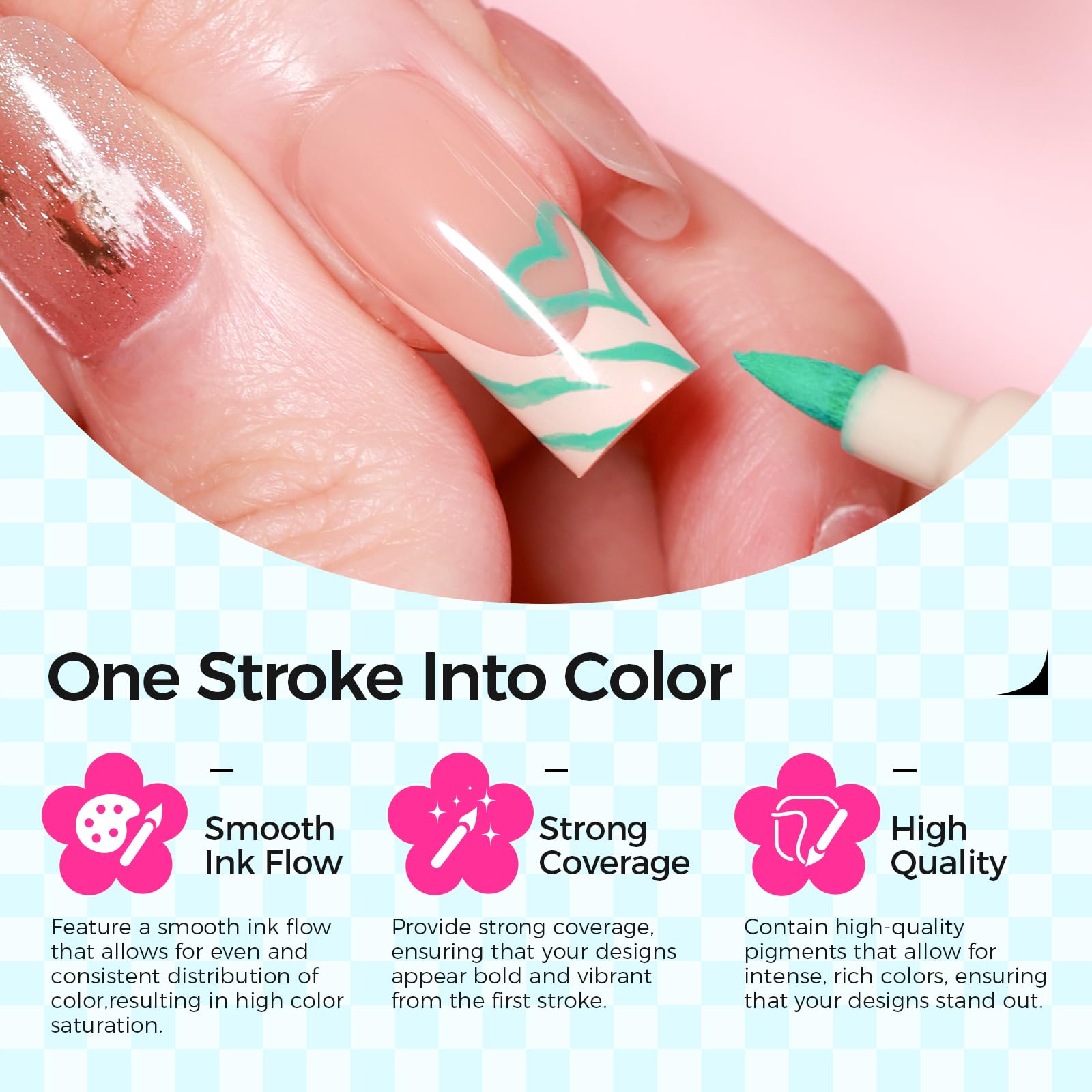 Close up of 3D nail art created with Gellaktik pens