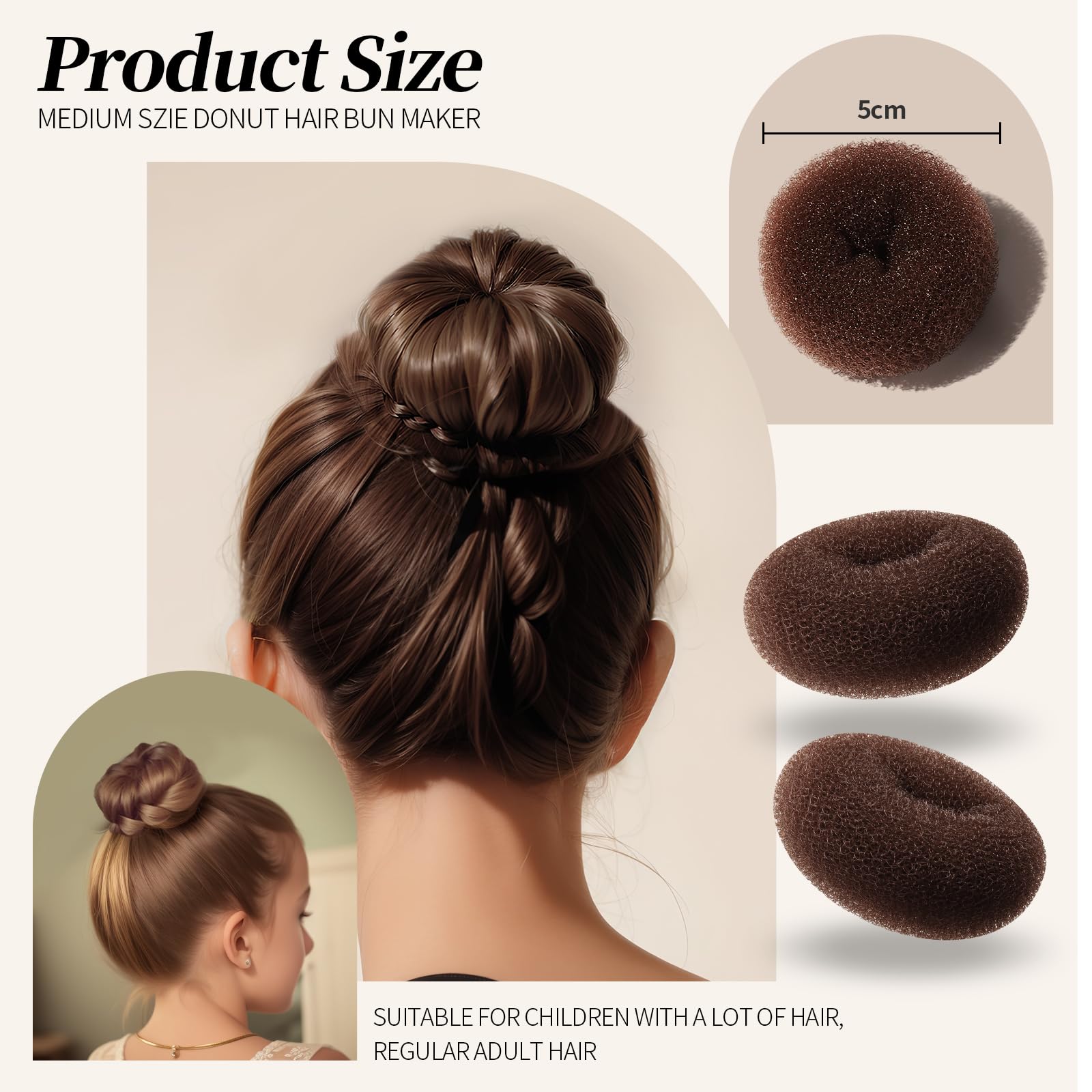 Teenitor brown donut bun maker shapers packed with invisible hair nets