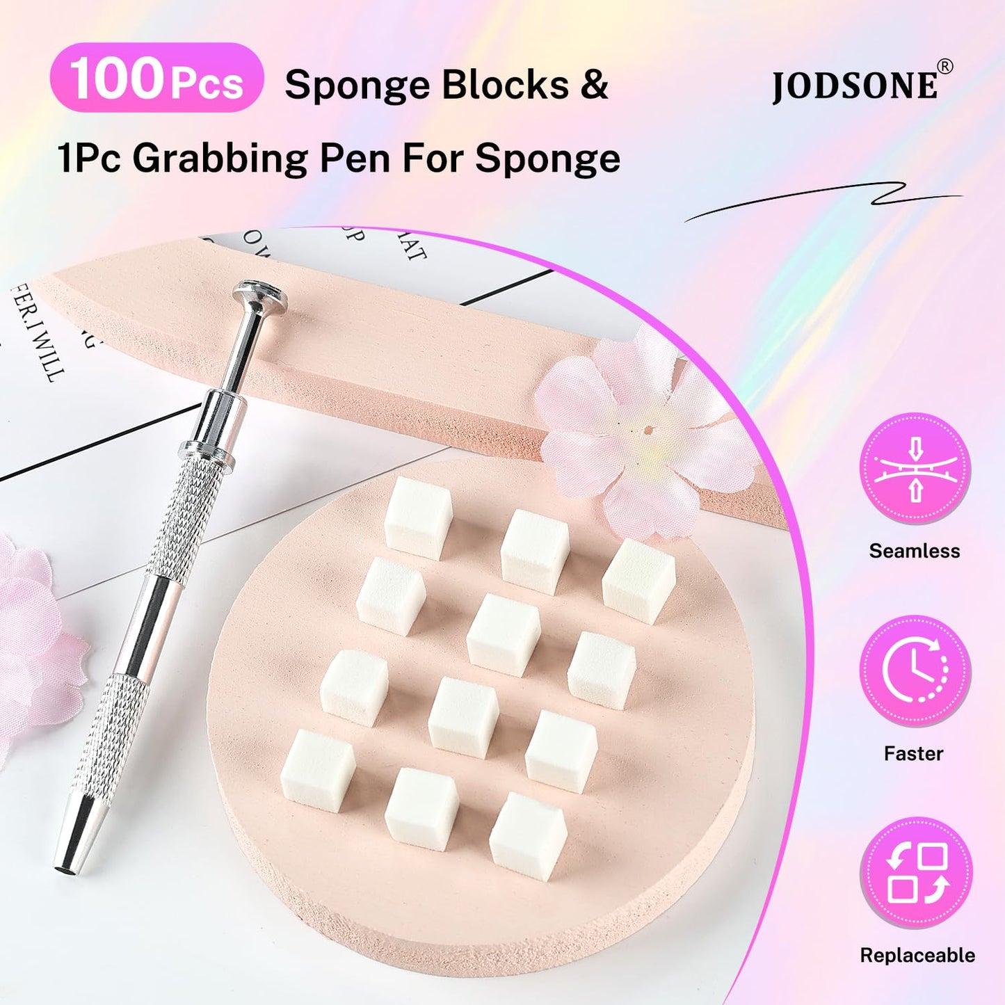 Top view of Jodsone nail art sponge set in transparent storage