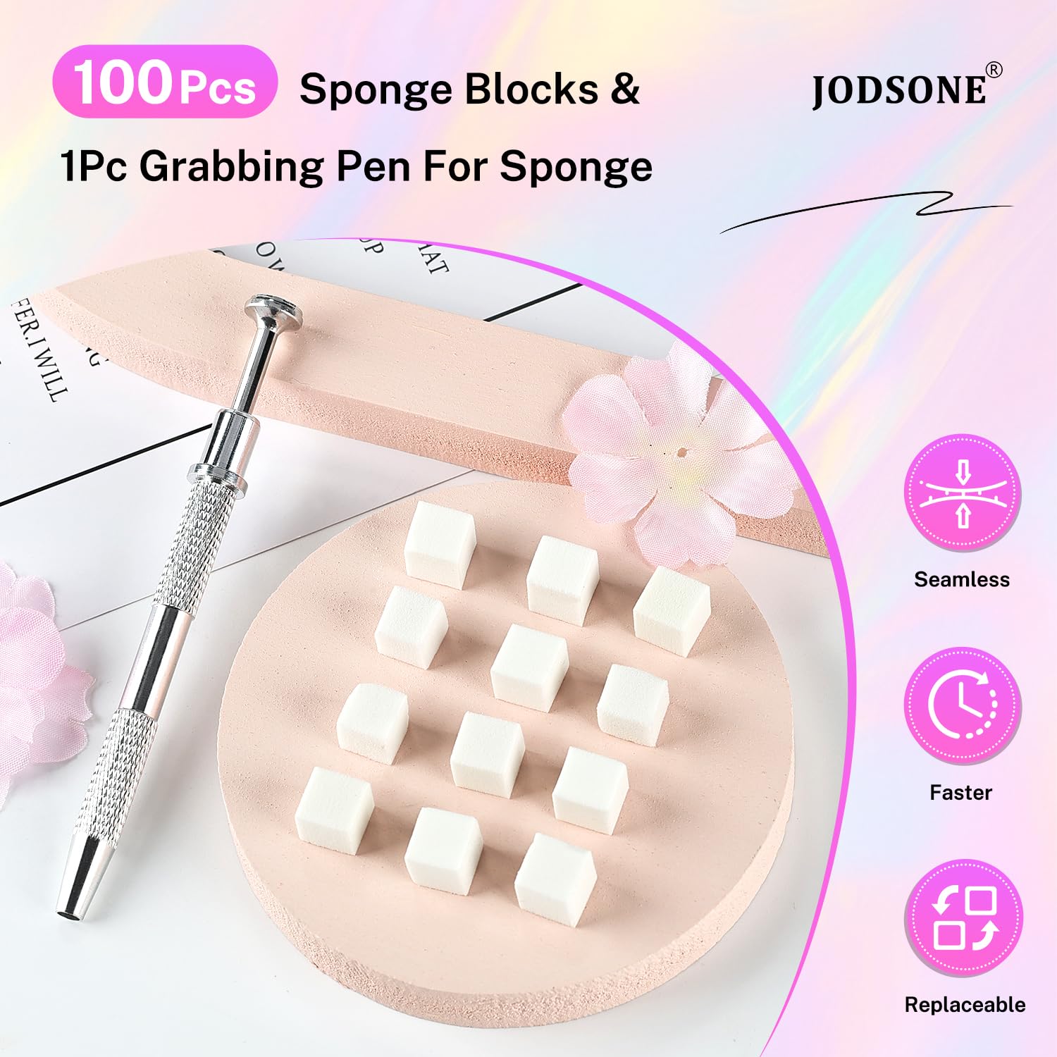 Top view of Jodsone nail art sponge set in transparent storage