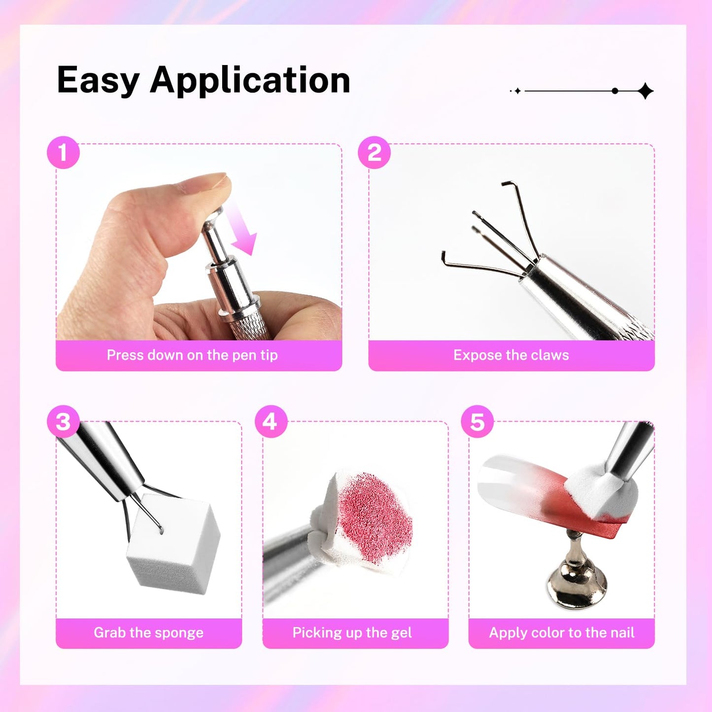 Complete set of 100 soft sponges and grabbing pen for manicure
