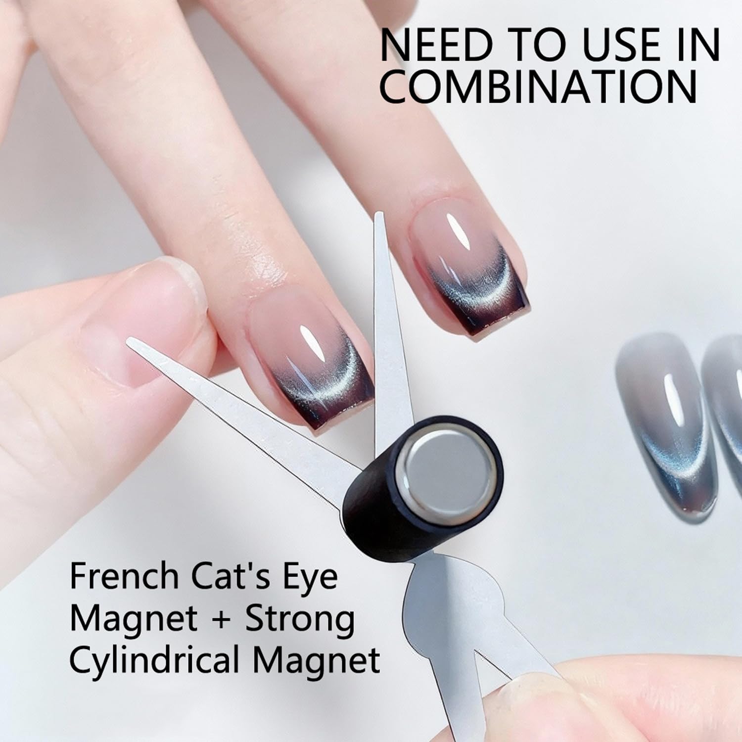 Close up of cat eye nail magnet for French effect