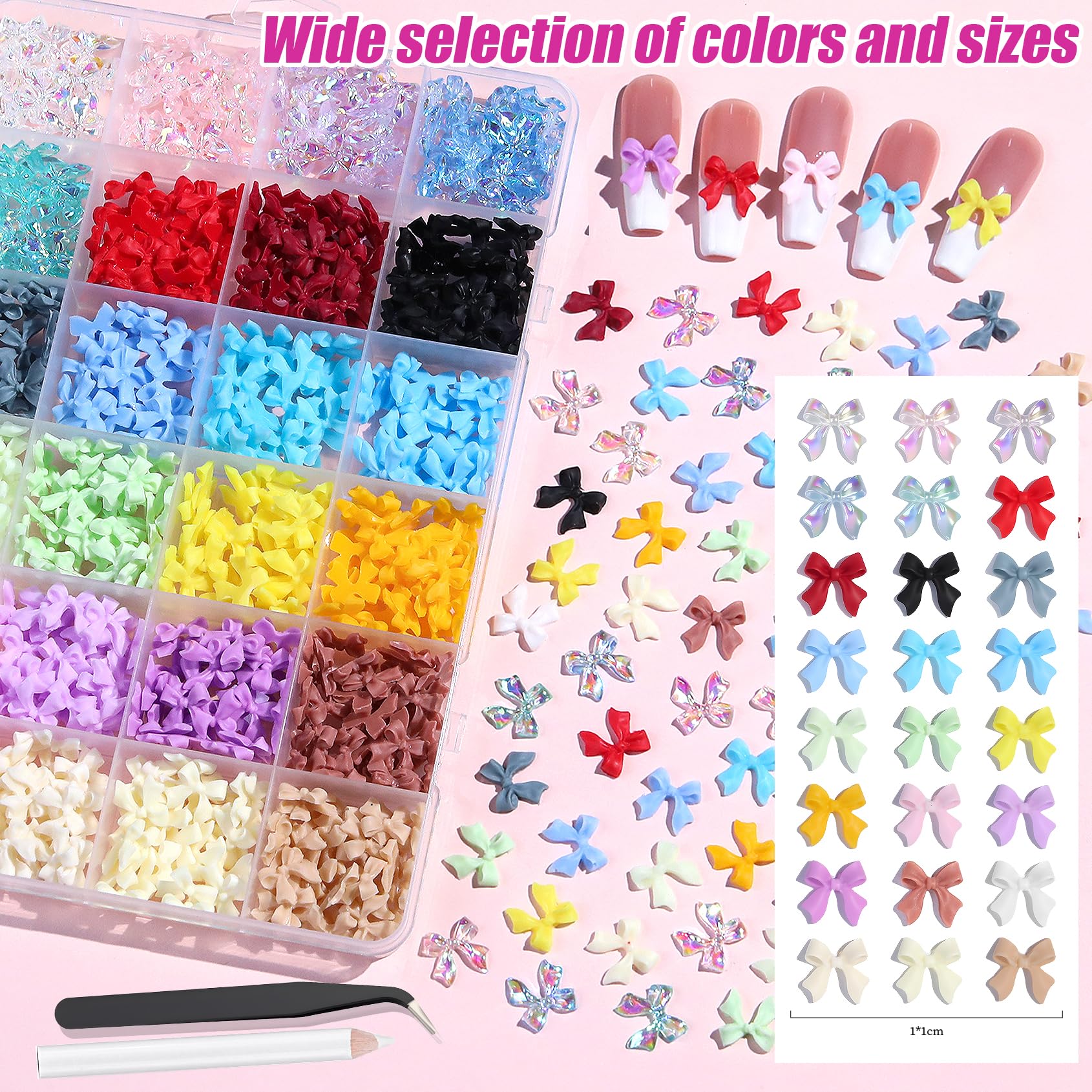 Close up of 3D multicolor resin bow nail art charms