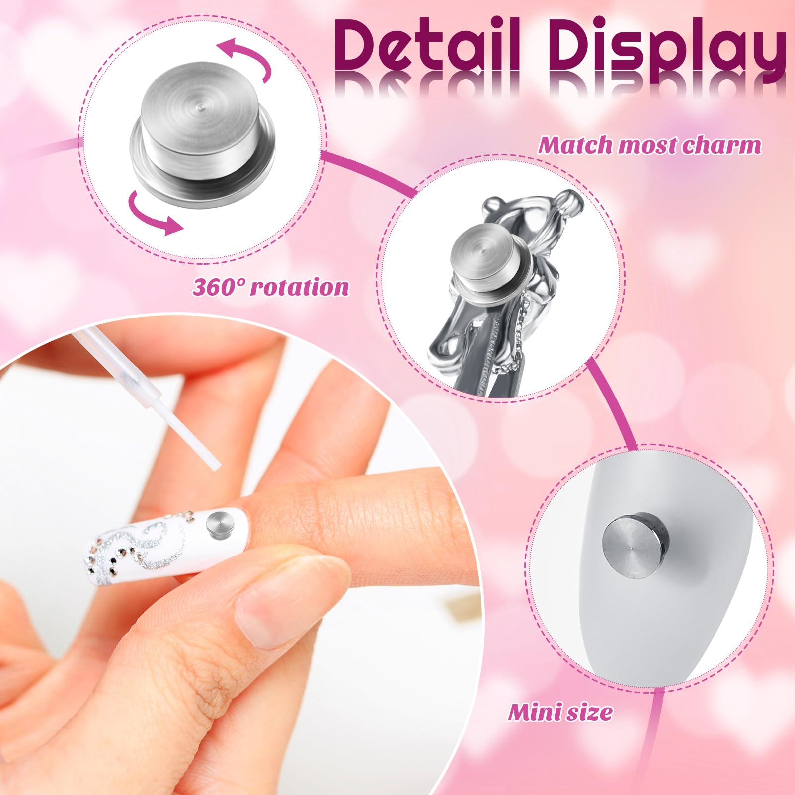 Silver 3D nail art charms in transparent storage case