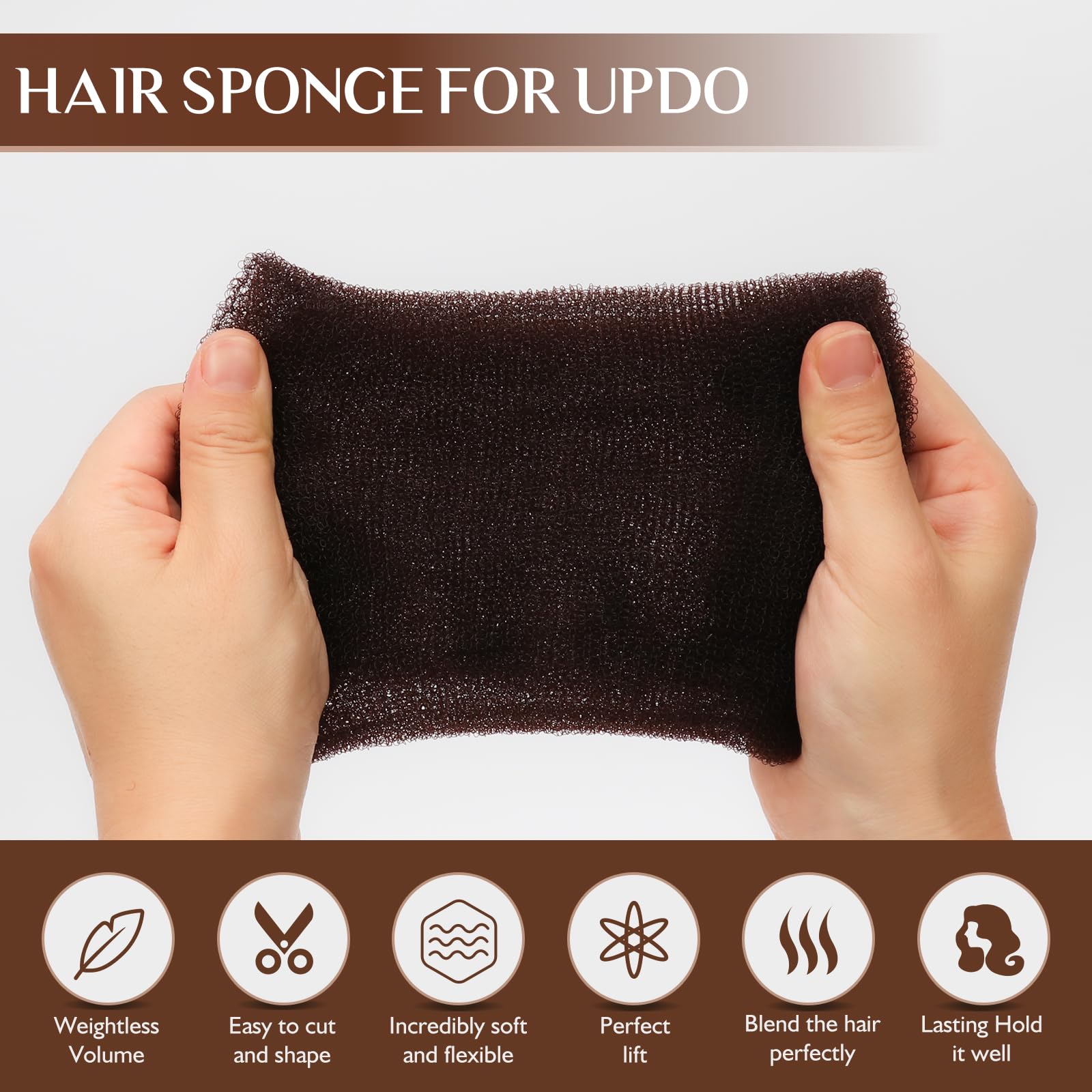 YGQQOY hair filler padding being cut with scissors to demonstrate the customizable size and flexible foam structure.