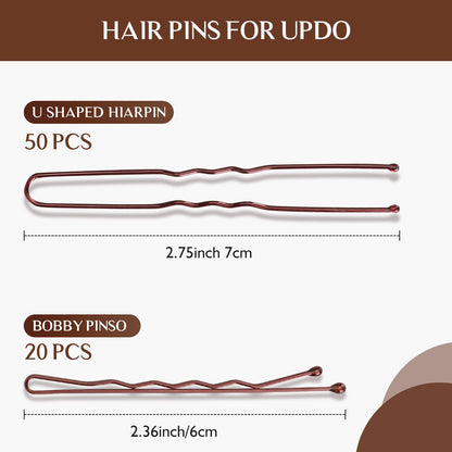 YGQQOY updo styling kit showcasing the complete collection of forty hairpins alongside the flexible volumizer base.