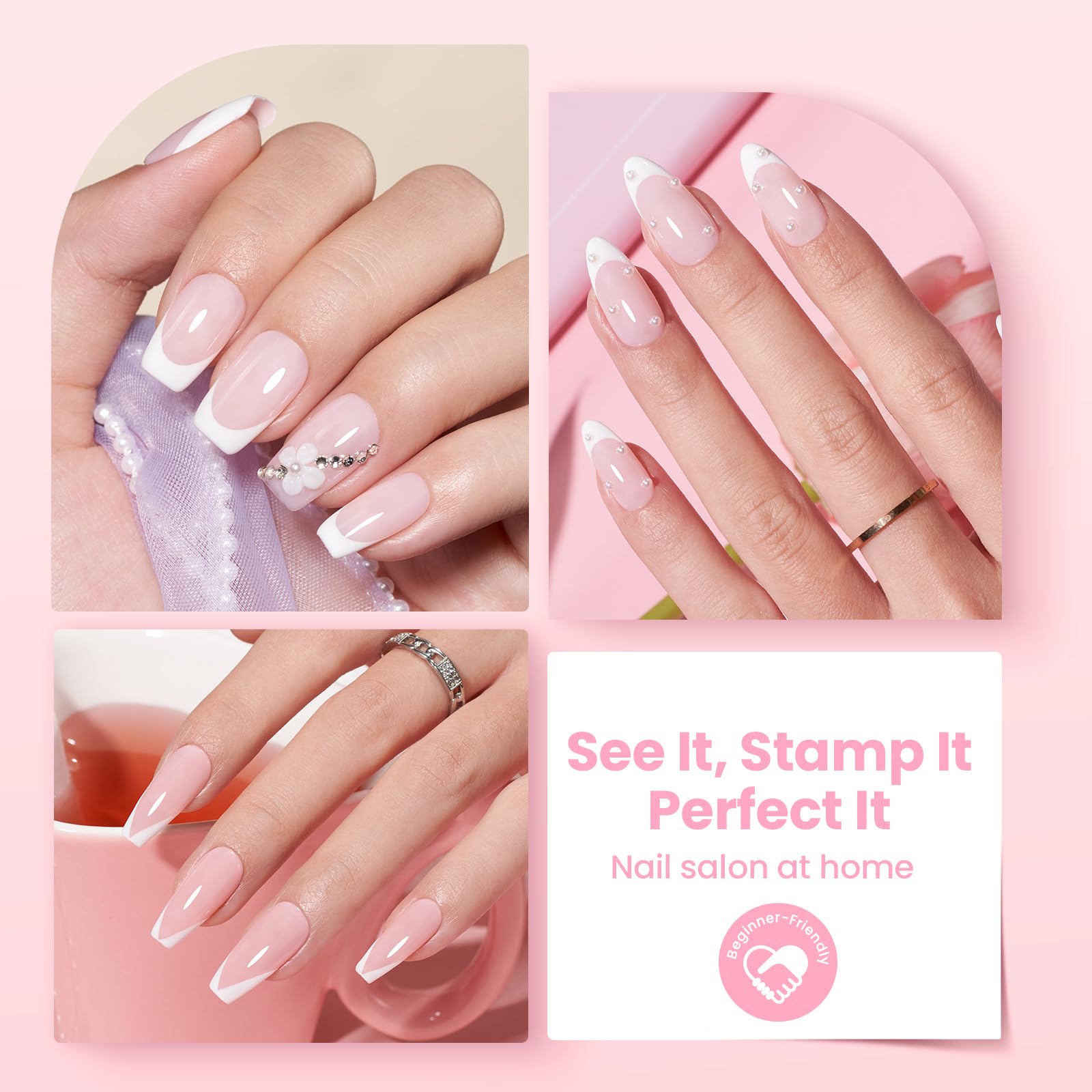 Beetles silicone French tips stamp kit demonstrating how to press a nail tip into the cushion.