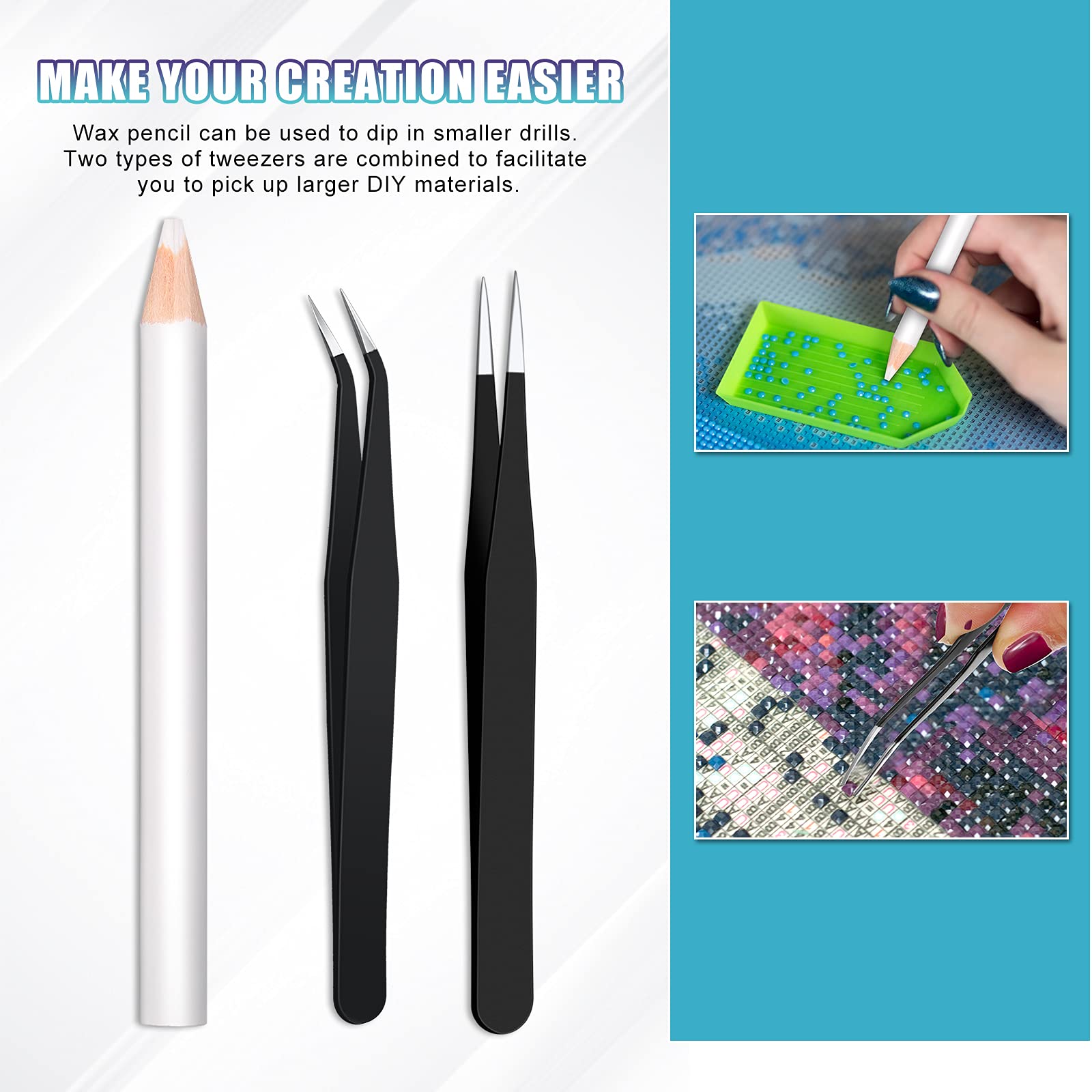 Close up of the Maitys wax pencil for nail art picking up a tiny crystal gem from a sorting tray.