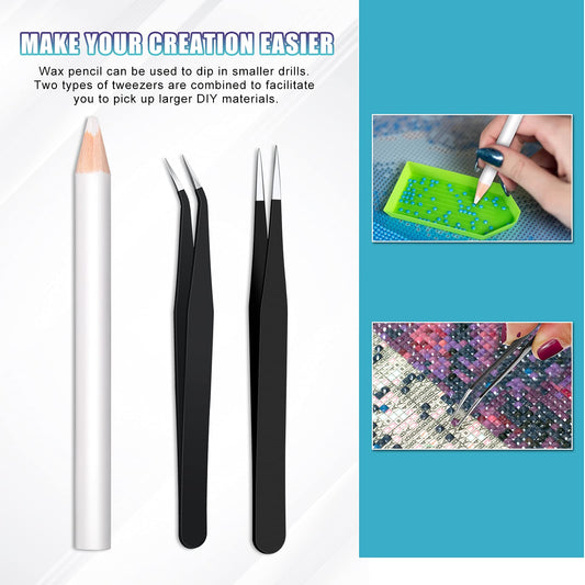 Close up of the Maitys wax pencil for nail art picking up a tiny crystal gem from a sorting tray.
