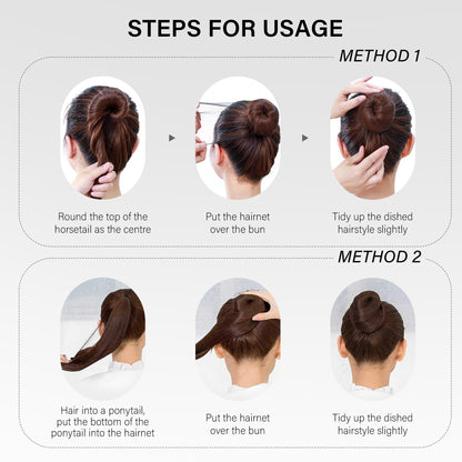 Brunette hair styled into a perfect ballerina bun using MaopaoBeauty invisible net