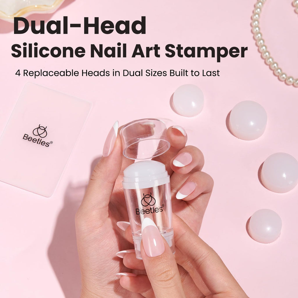 Packaging and contents of Beetles French tip nail stamper set