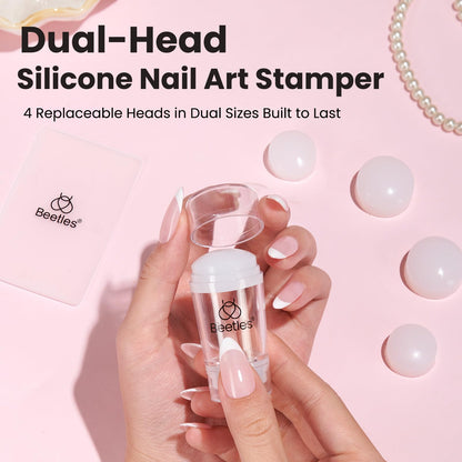 Finished French manicure look achieved using the imported USA beauty tool for home nail art.