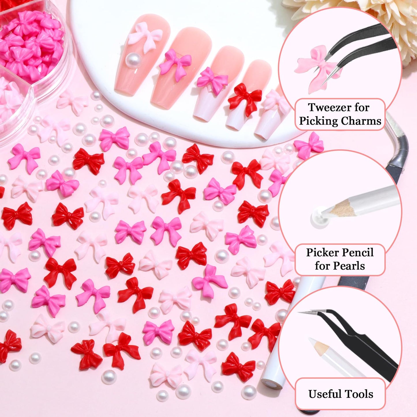 DIY nail art design using Rodaky bow charms