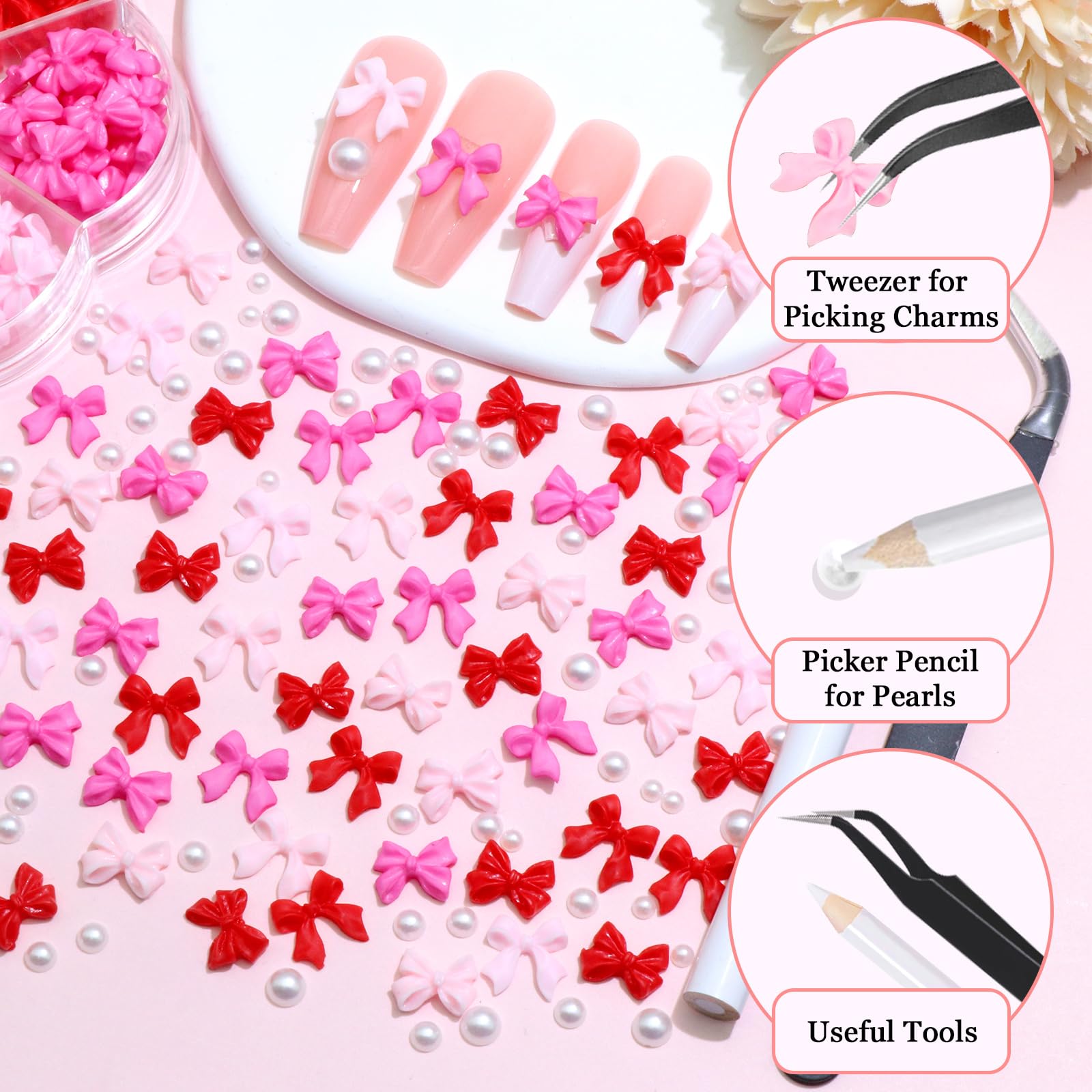DIY nail art design using Rodaky bow charms