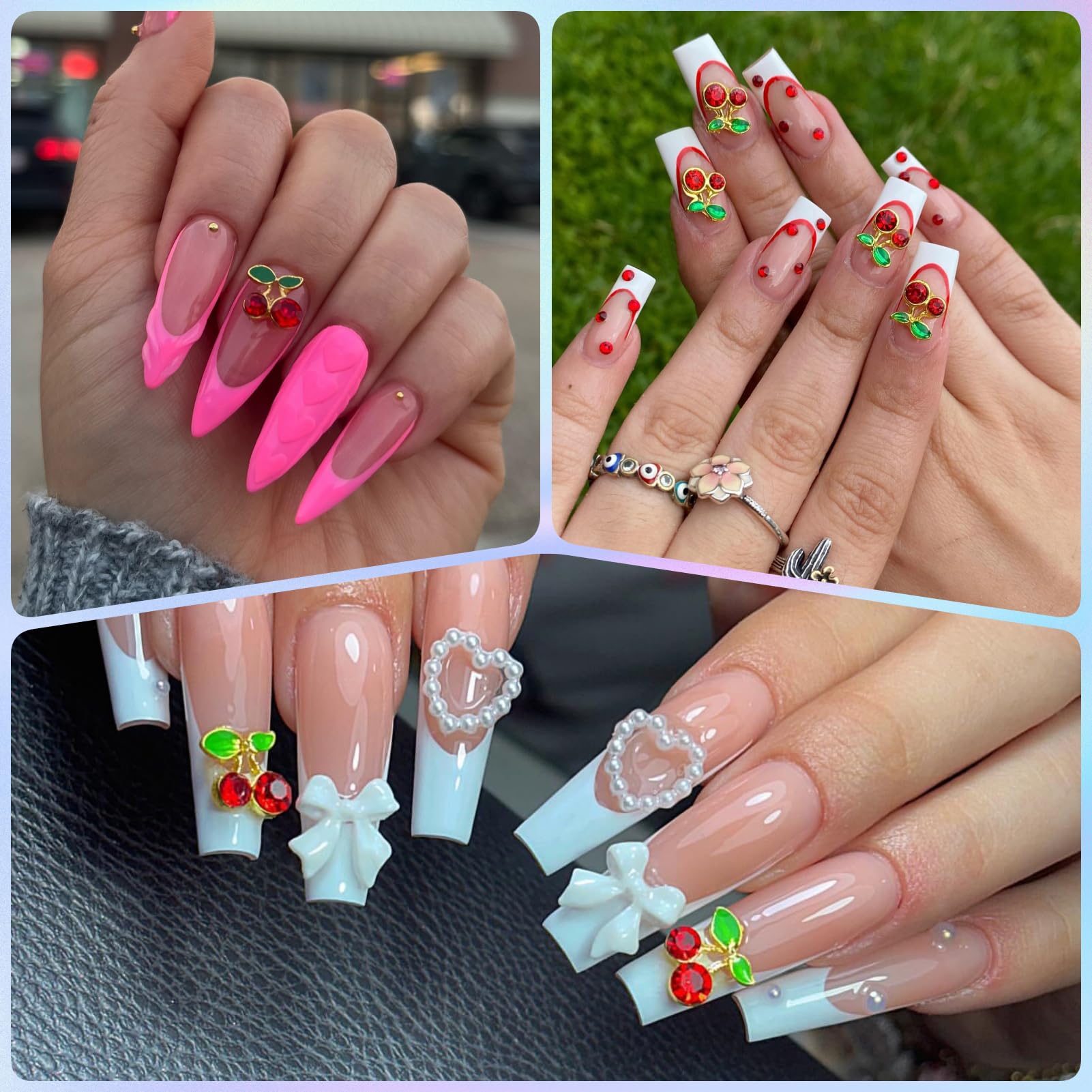 Opmadm gold cherry and butterfly nail art charms