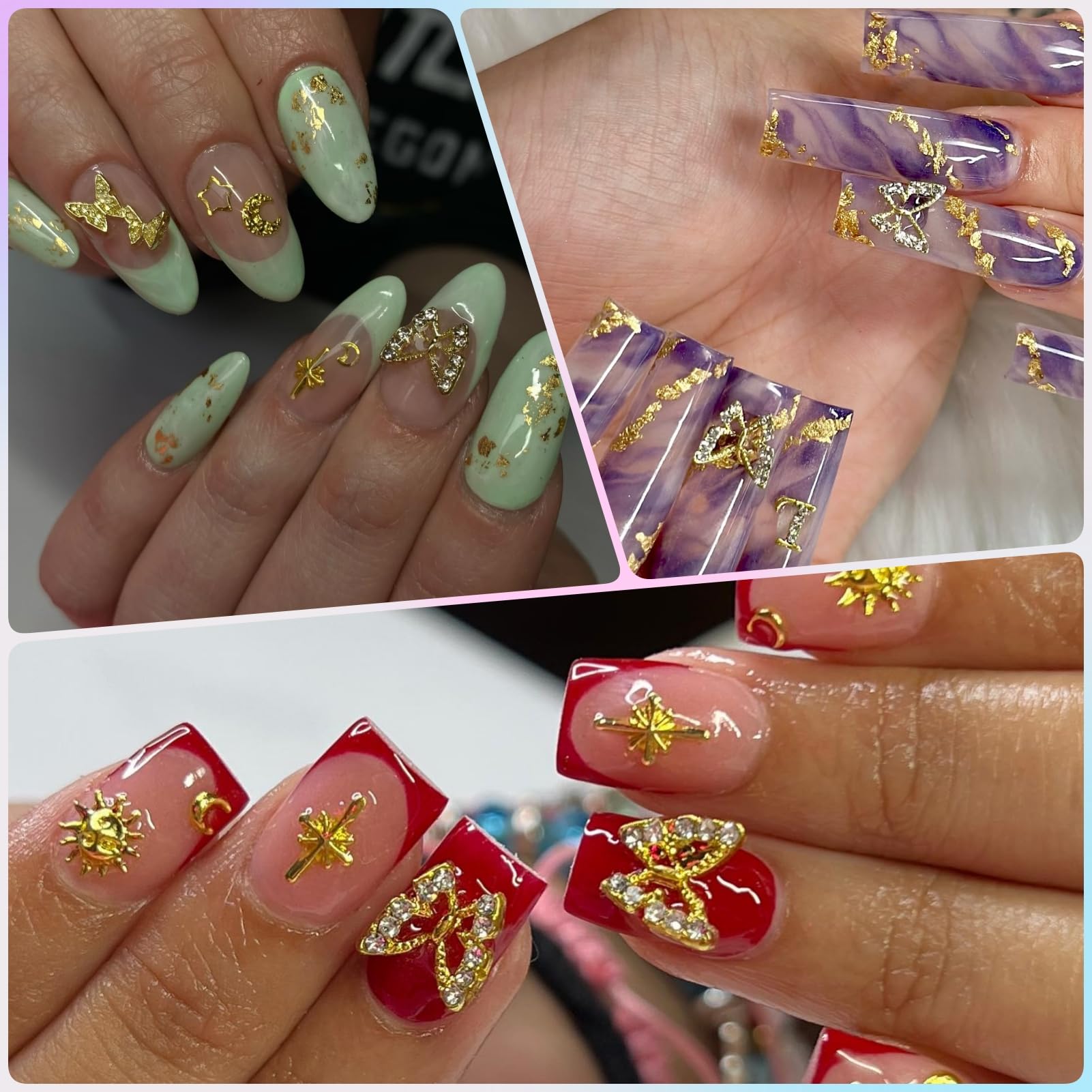 Variety of Opmadm gold nail gems for diy manicure