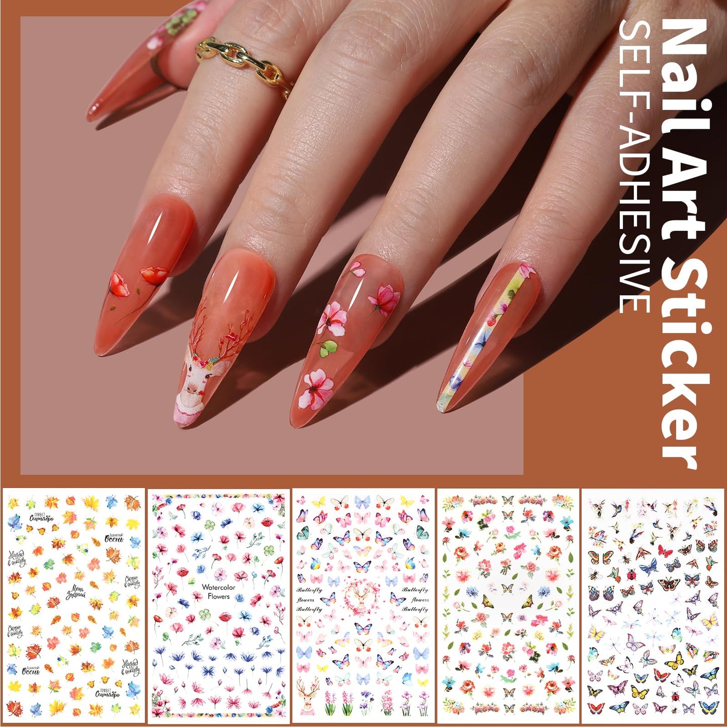 Five double ended nail art dotting pens with colorful marbled handle details