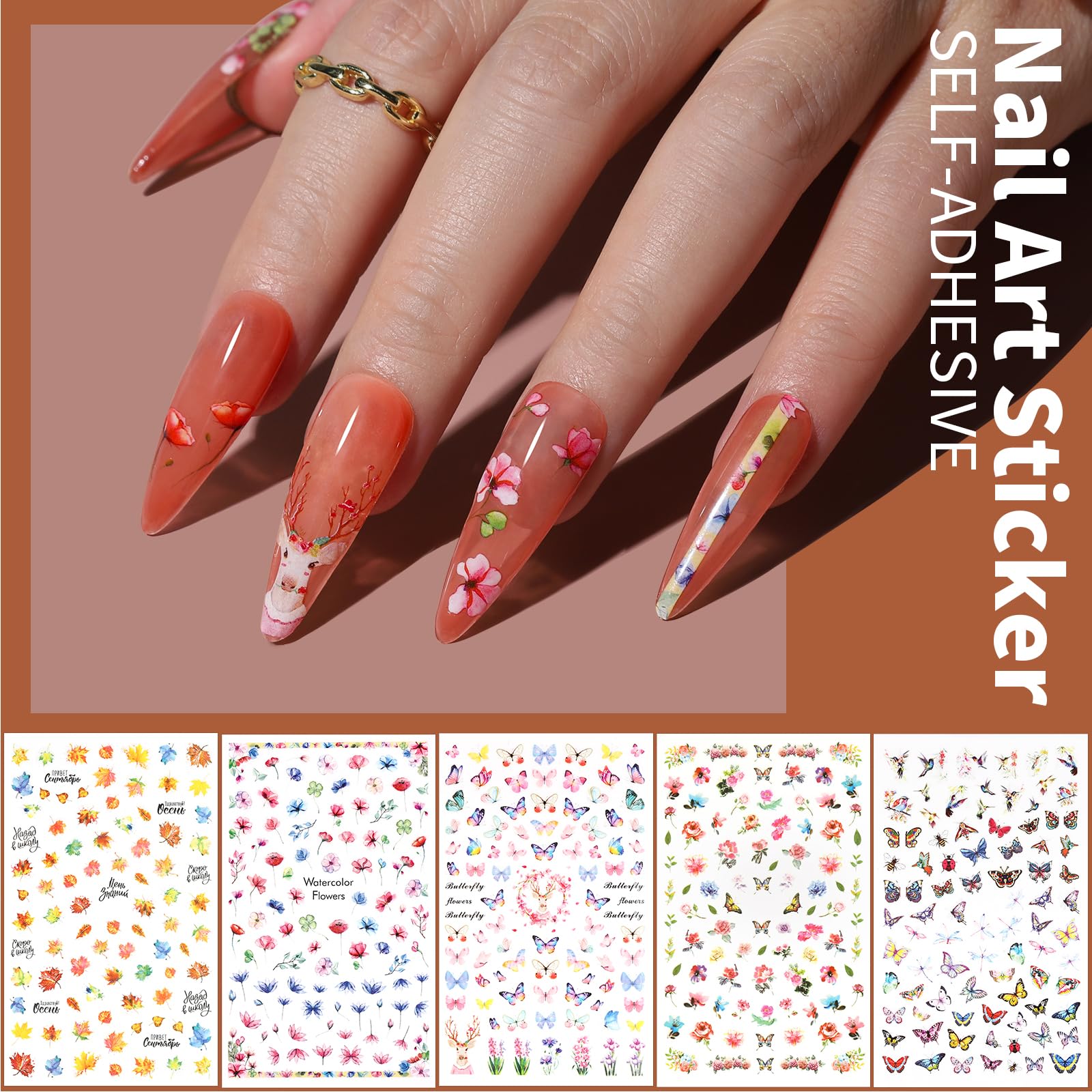 Five double ended nail art dotting pens with colorful marbled handle details