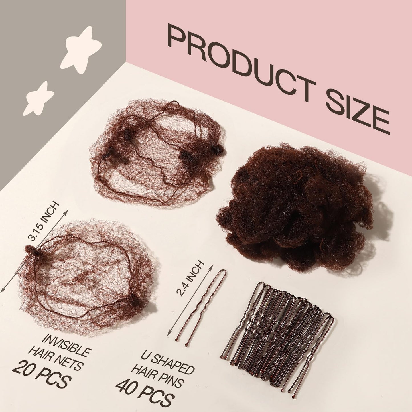 Close up view of the thirty centimeter brown invisible mesh hair net showing stretchable elastic edge