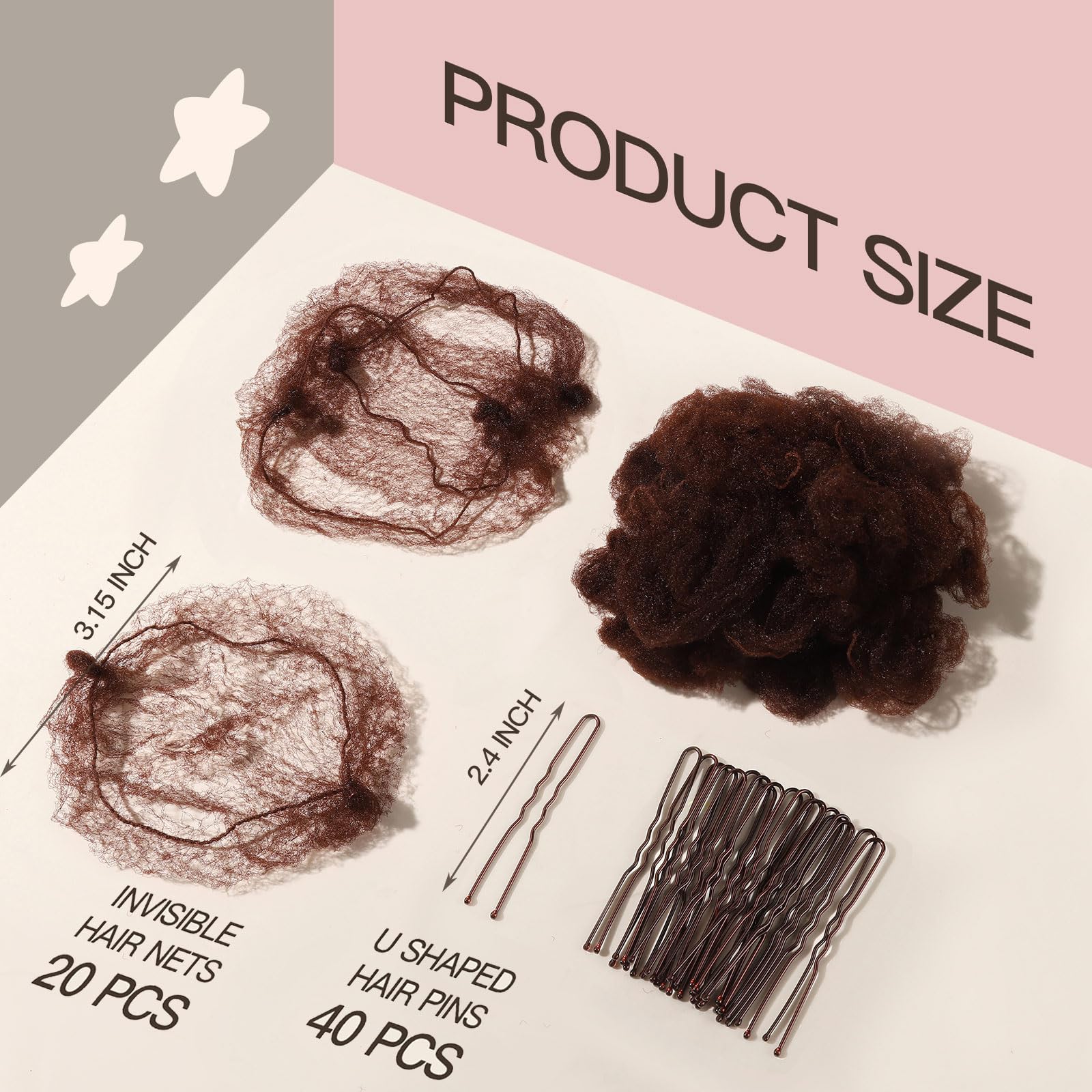 Close up view of the thirty centimeter brown invisible mesh hair net showing stretchable elastic edge
