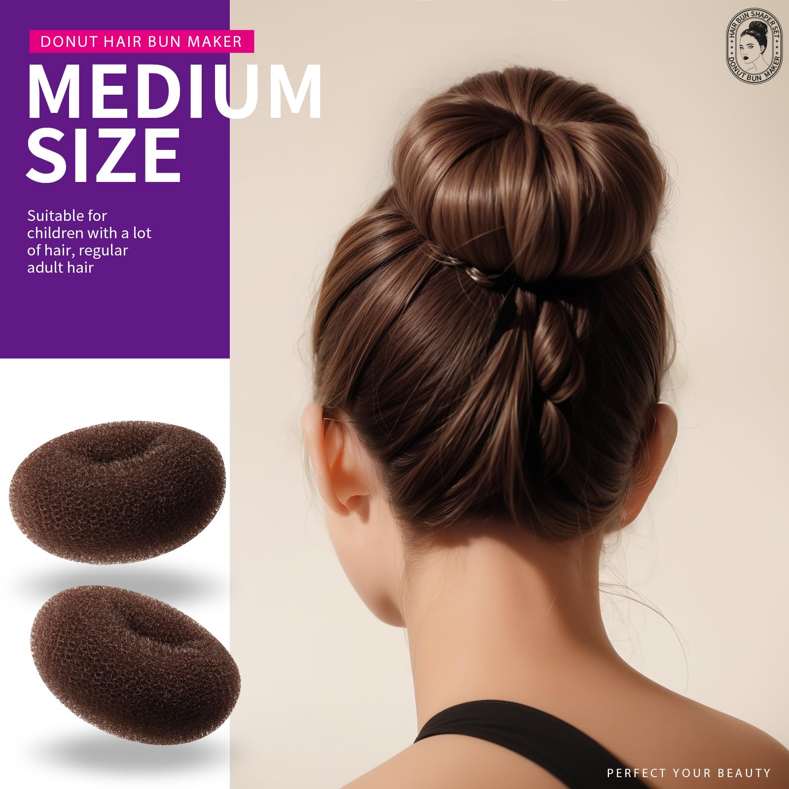Dark brown hair donut rings for voluminous ballet buns and elegant top knots