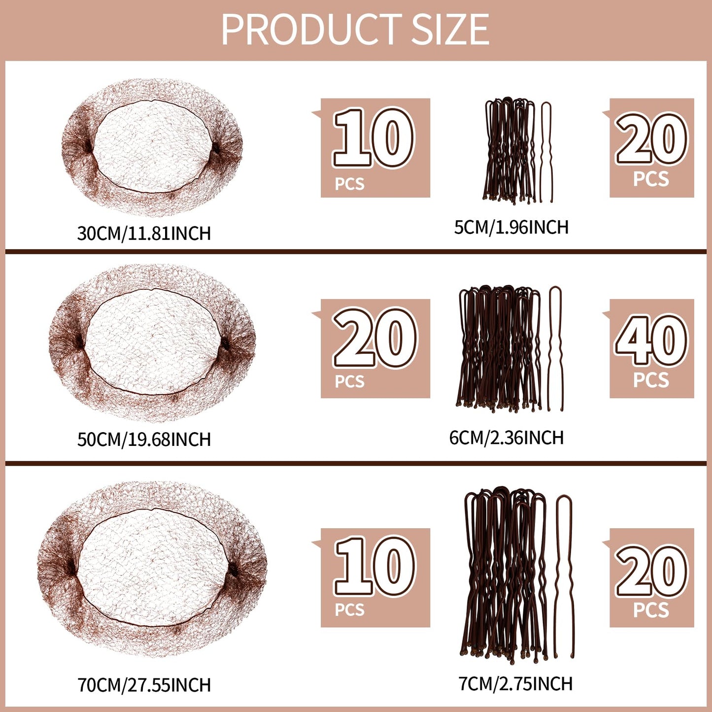 Teenitor hair bun maker kit showcasing three different sizes of nylon elastic nets for ballet recitals.