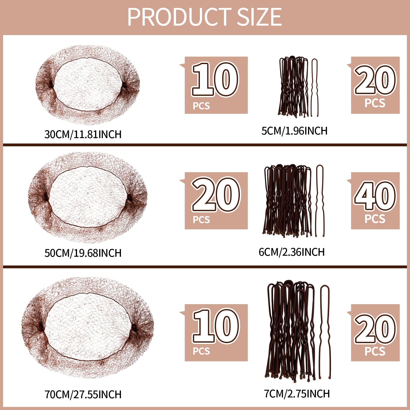 Teenitor hair bun maker kit showcasing three different sizes of nylon elastic nets for ballet recitals.